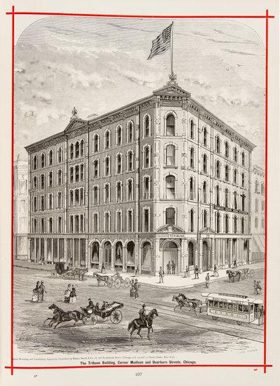 The Tribune Building on the corner of Madison and Dearborn Streets, Chicago, Illustration in The Merchants and Manufacturers of Chicago Illustrated, 1873 by American School